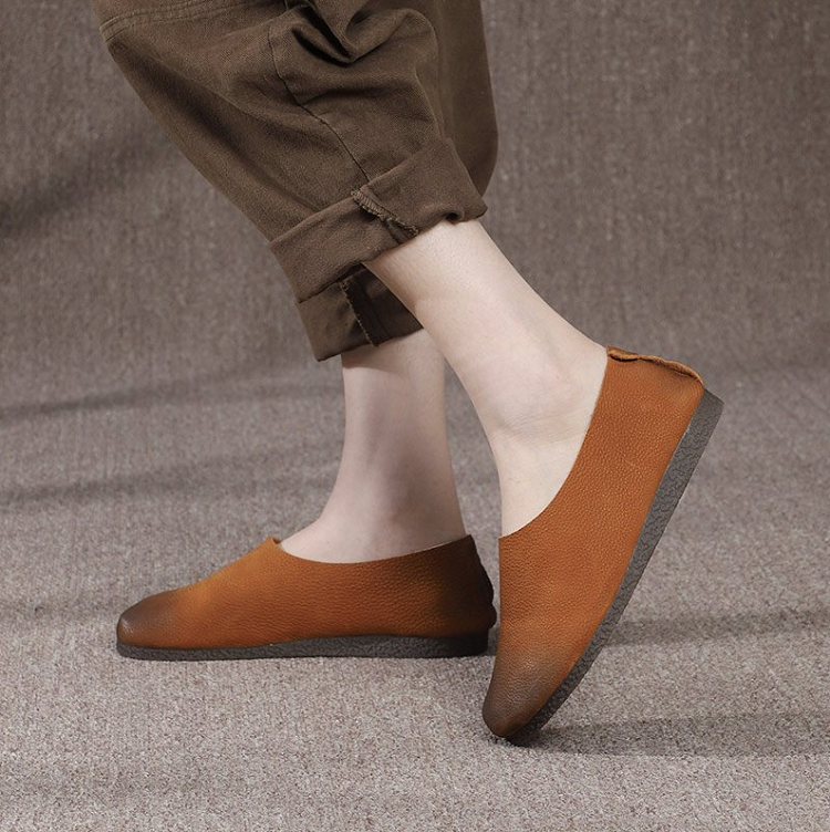 soft leather slip-on flat shoes W02 image 2