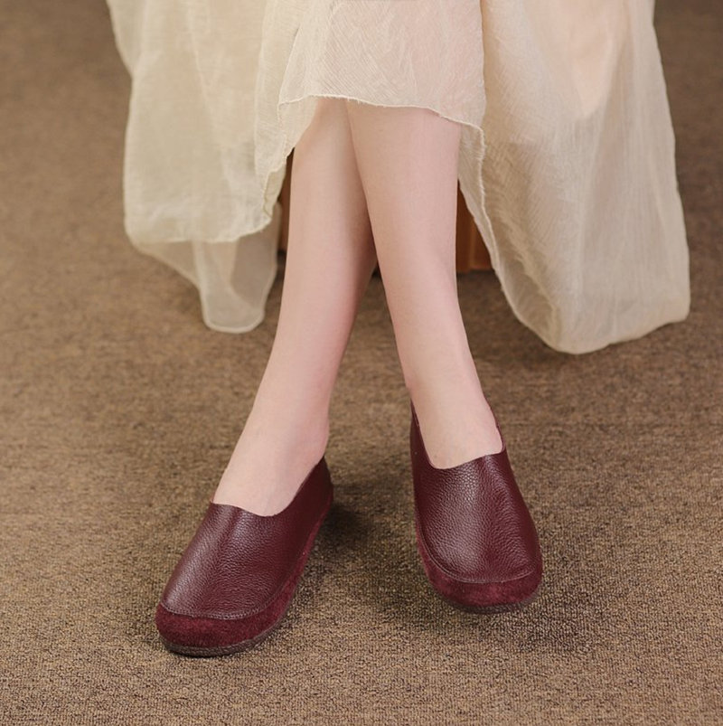 soft leather slip-on flat shoes W05 image 2