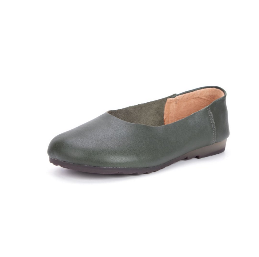 soft leather slip-on flat shoes W07 image 2