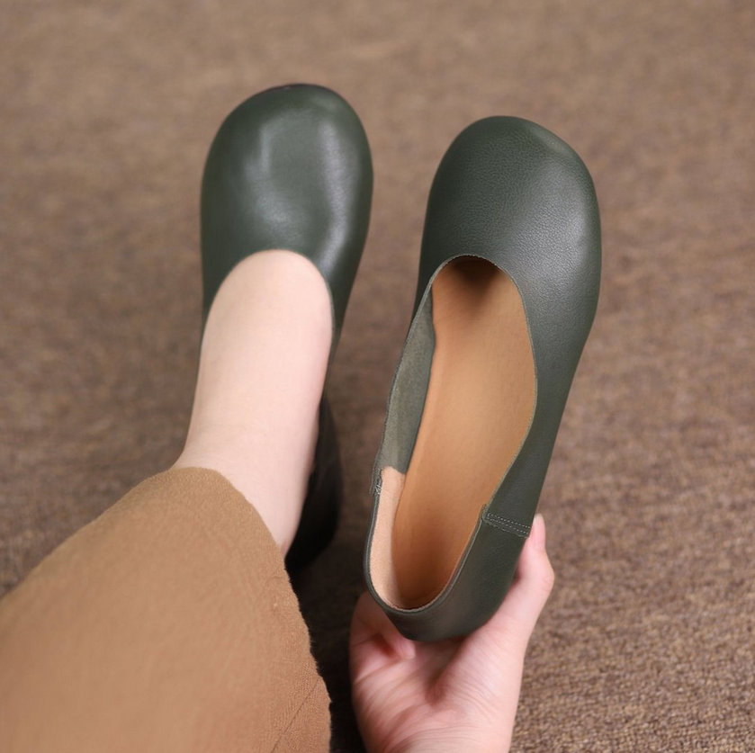 soft leather slip-on flat shoes W07 image 3