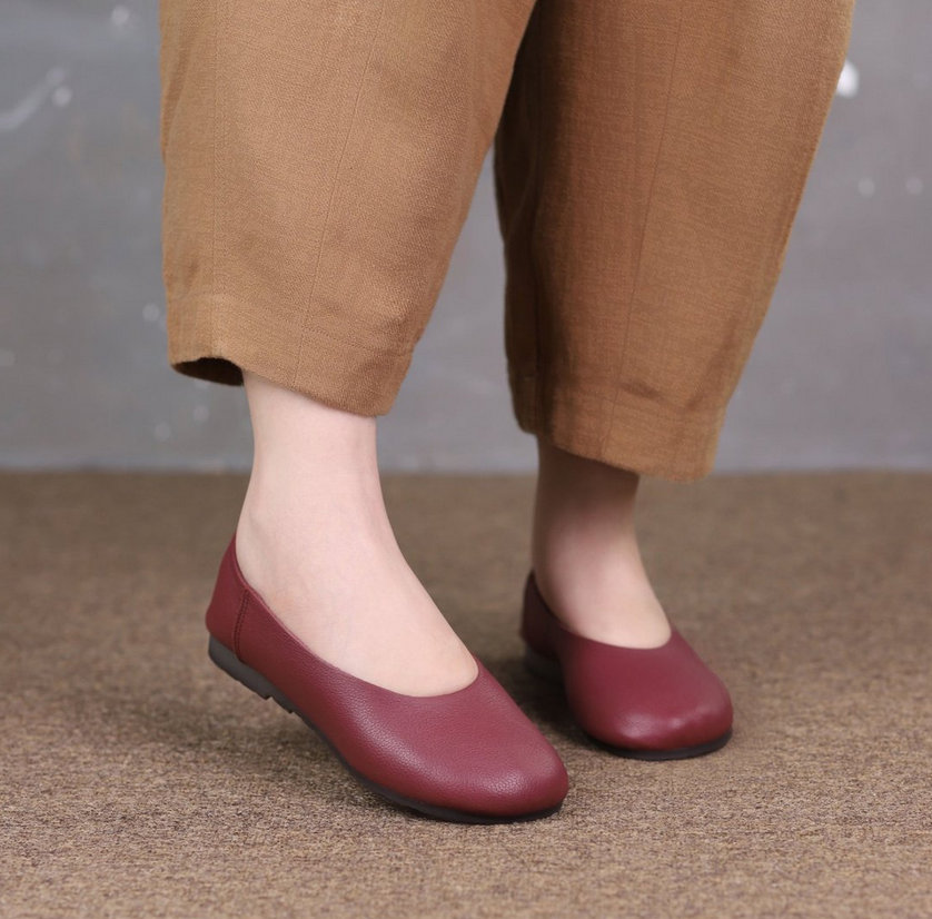 soft leather slip-on flat shoes W08 image 3