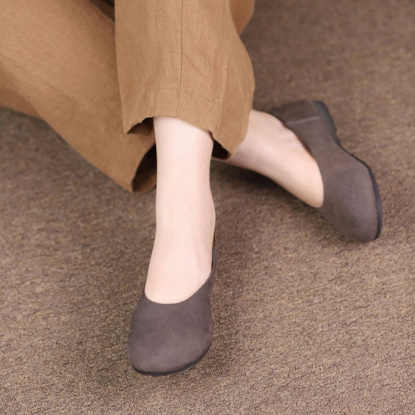 soft leather slip-on flat shoes W10 image 3