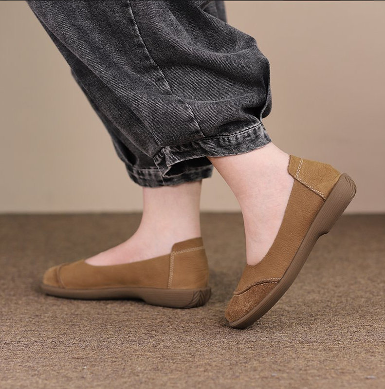 soft leather slip-on flat shoes W12 image 2
