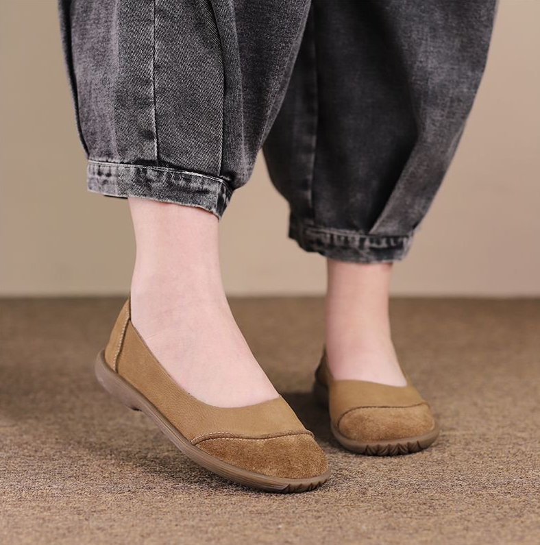 soft leather slip-on flat shoes W12 image 3
